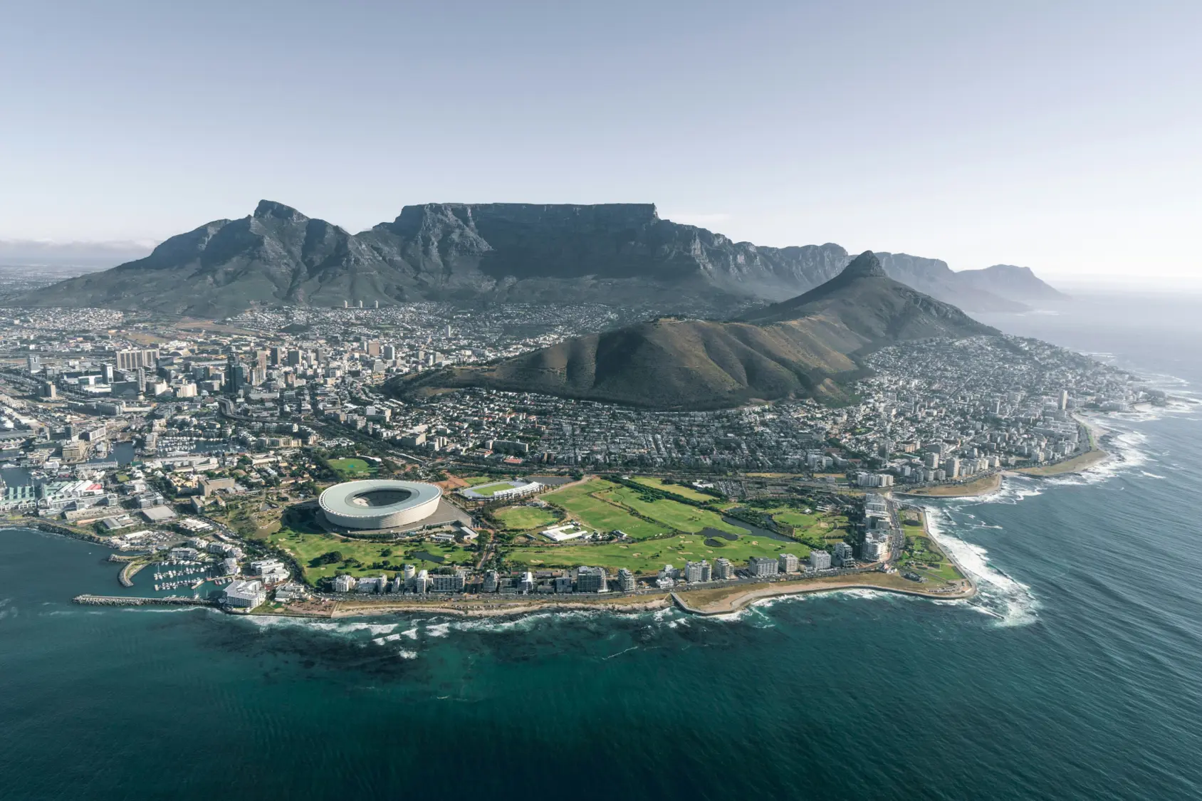 Cape Town and Table Mountain from the air